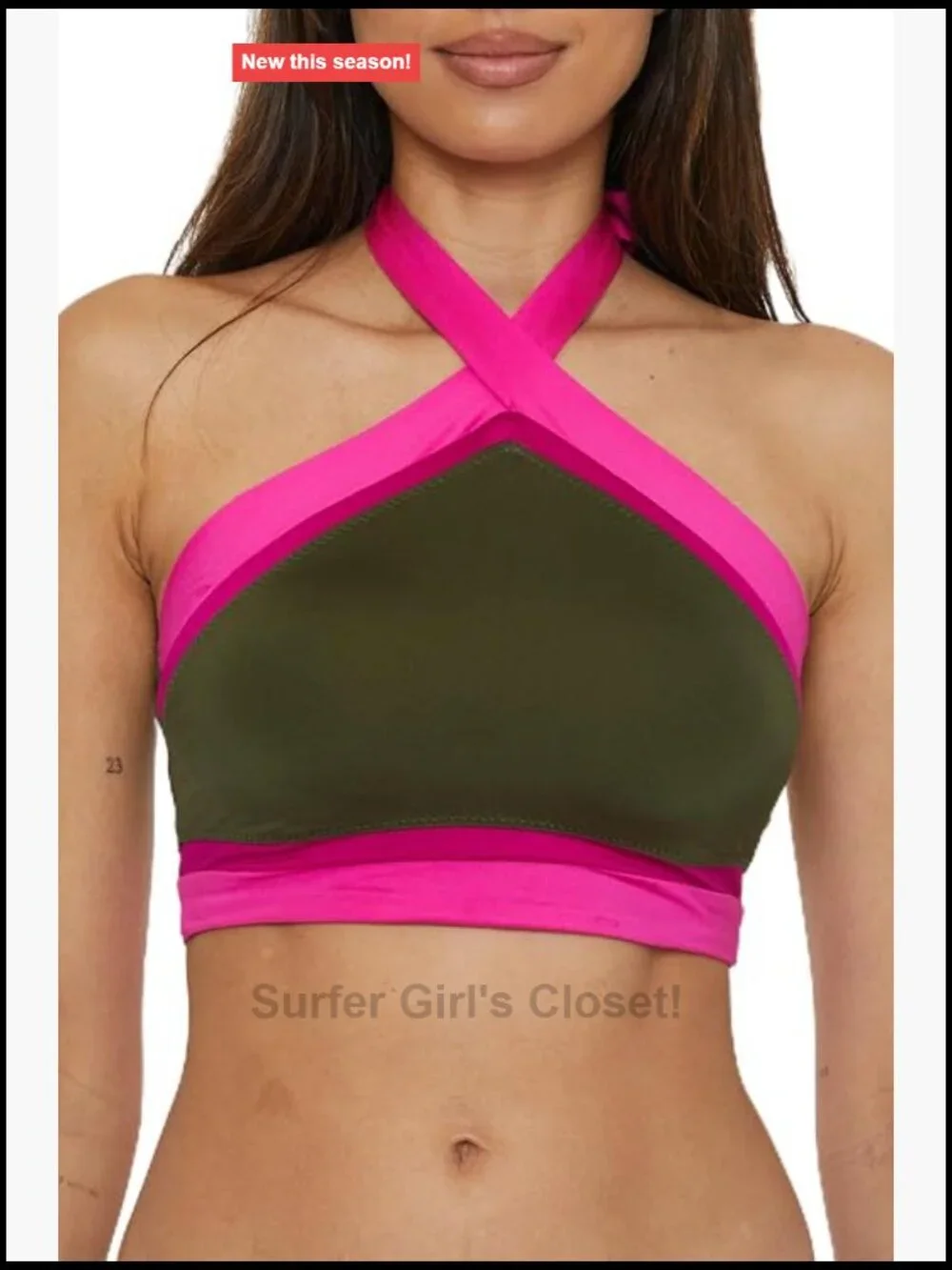 High Neck Bikini Top, Colorblock, Adjustable Tie Back, Swim Separates